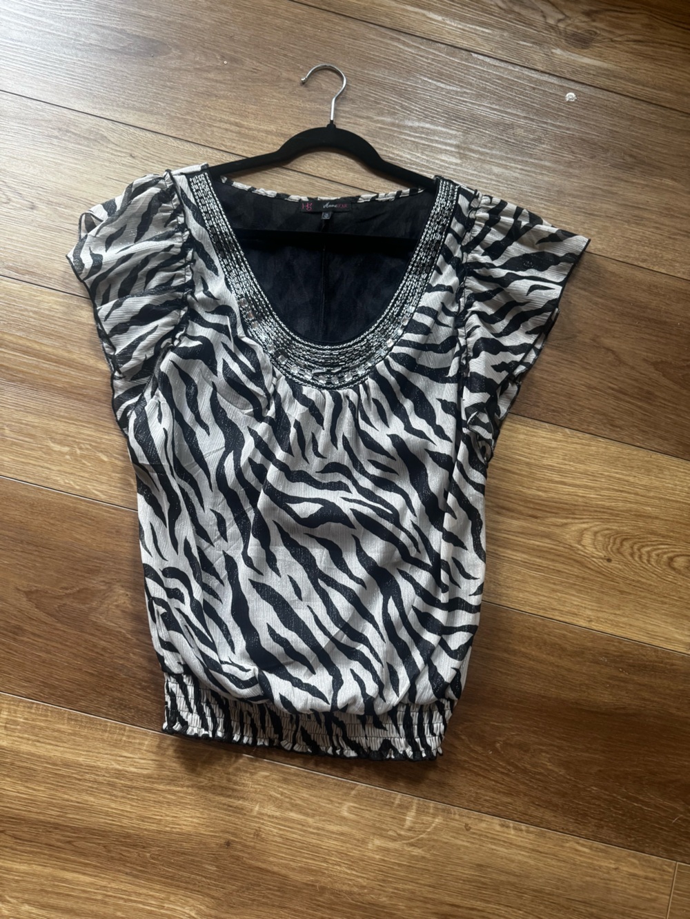 HeartSoul Zebra-Print Scoop Neck Top - Black & White